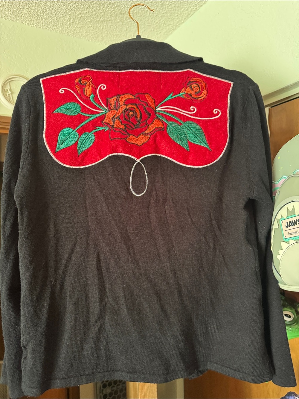 Collectif Black Button-Up Shirt with Red Rose Embroidery - Picture 5 of 5